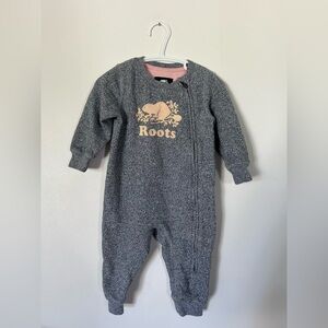 Roots Gray and Pink Cozy Footies One Piece 6-12 Months